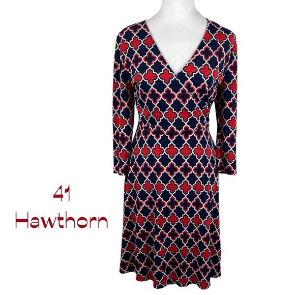 41 Hawthorn Navy, Red & White Faux Wrap Office Career Dress NWOT Size M - Picture 2 of 14